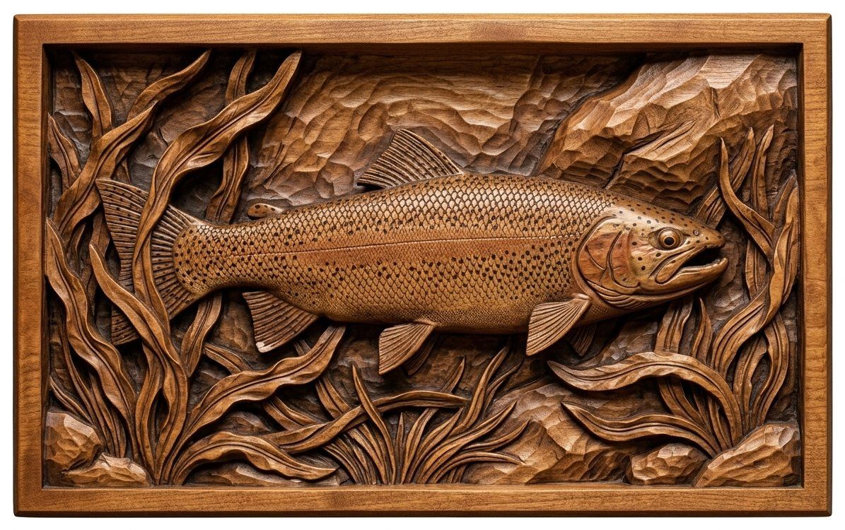 Rainbow Trout Fishing CNC Relief STL bas-relief STL — view 13