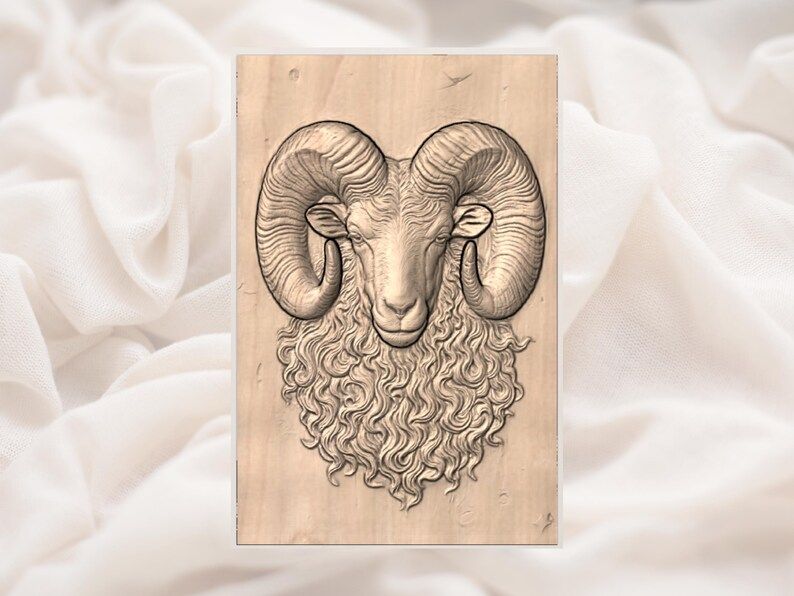Curl-Horned Ram Head with Flowing Fleece Bas-Relief STL bas-relief STL — view 2