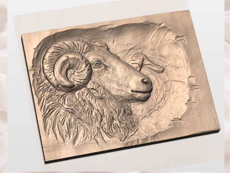 Curl-Horned Ram Portrait Bas-Relief STL for CNC Carving bas-relief STL — view 2