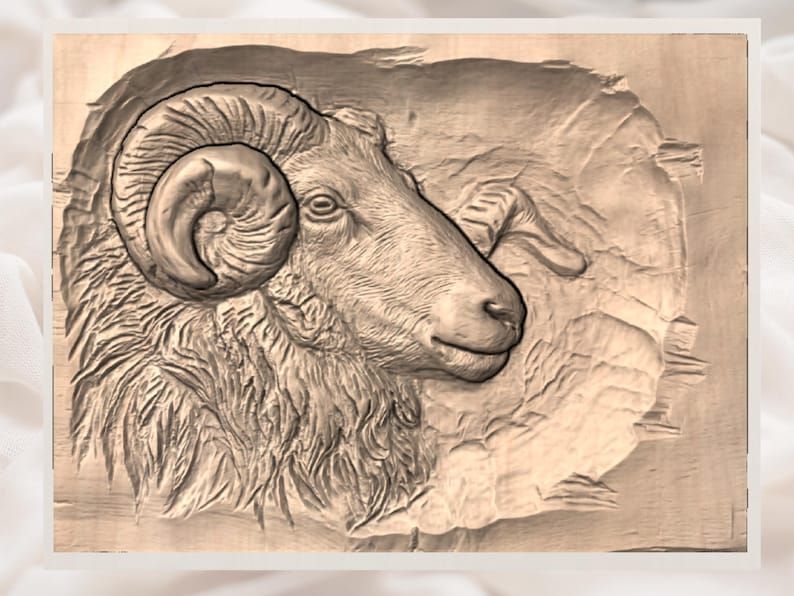 Curl-Horned Ram Portrait Bas-Relief STL for CNC Carving bas-relief STL — view 3