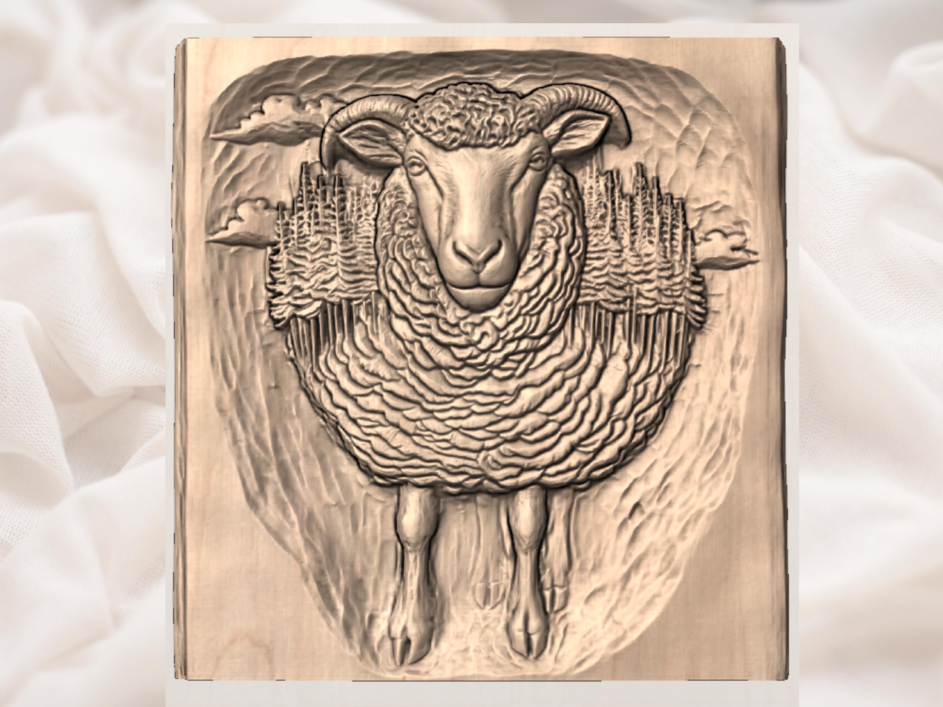 Standing Woolly Ram STL Bas-Relief Farm Animal Wood Carving bas-relief STL — view 2