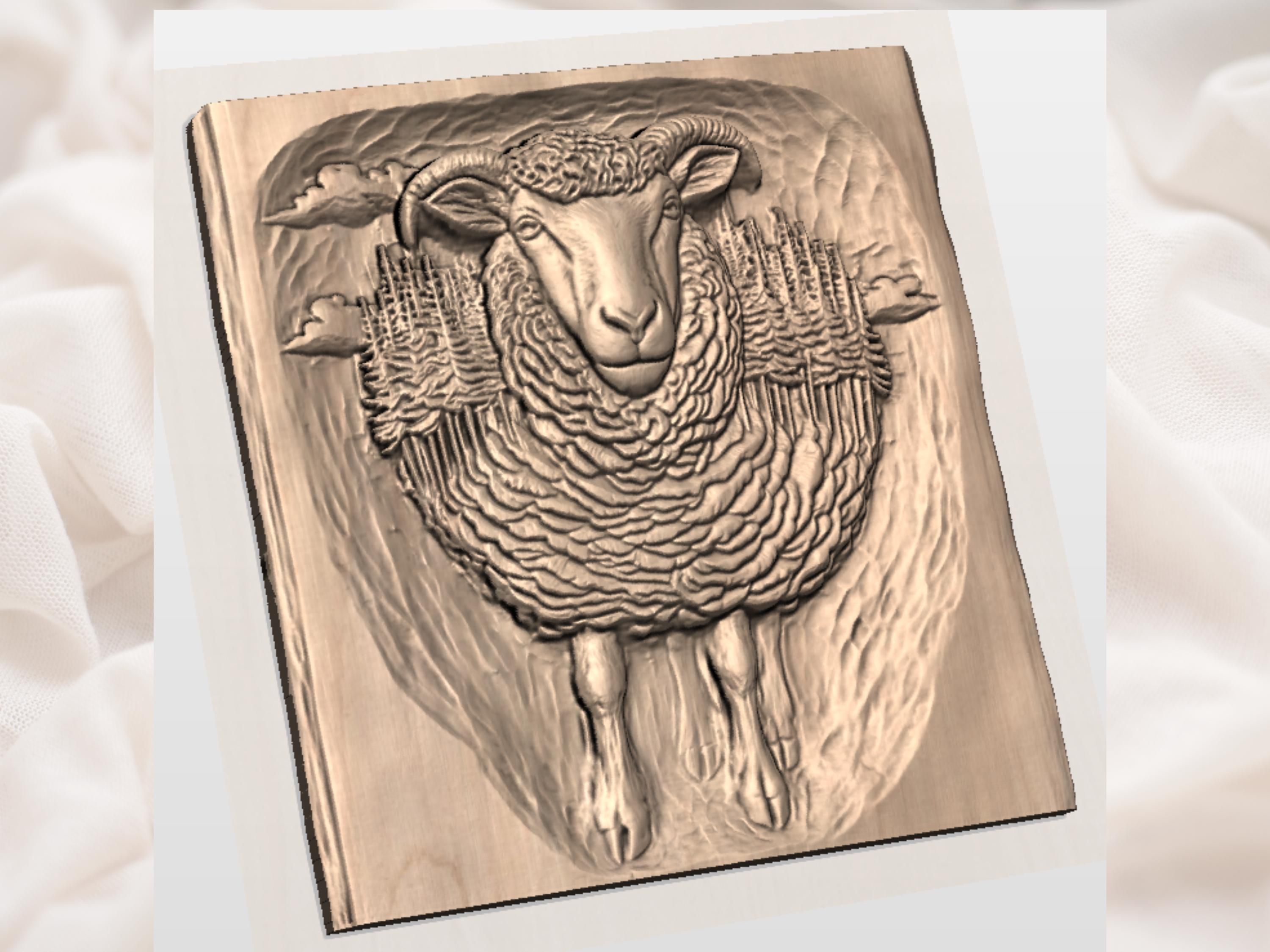 Standing Woolly Ram STL Bas-Relief Farm Animal Wood Carving bas-relief STL — view 3