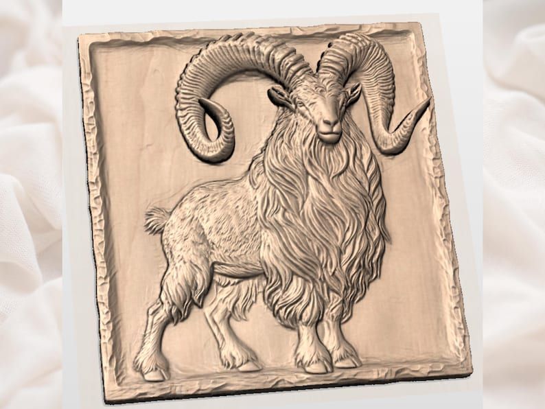 Majestic Curled-Horn Ram Bas-Relief STL for CNC Carving bas-relief STL — view 3
