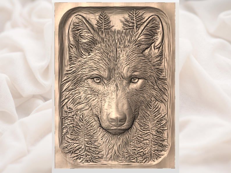 Wolf Face in the Pines Bas-Relief STL for CNC Carving bas-relief STL — view 3