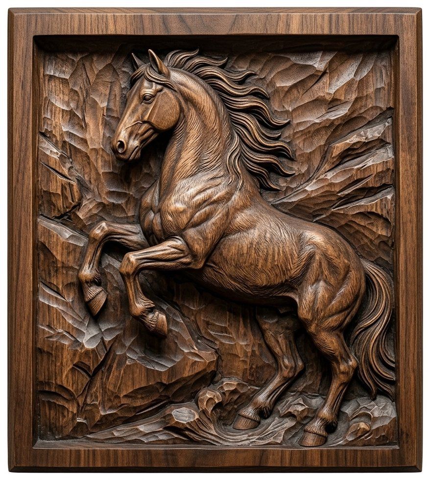 Rearing Wild Mustang Stallion CNC Relief STL bas-relief STL — view 4