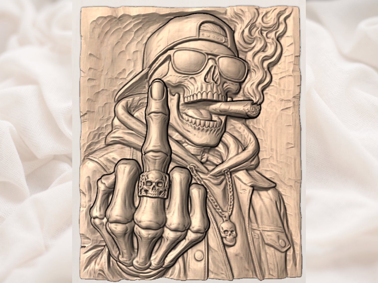Rebel Skeleton Smoker Middle Finger CNC Relief STL bas-relief STL — view 2