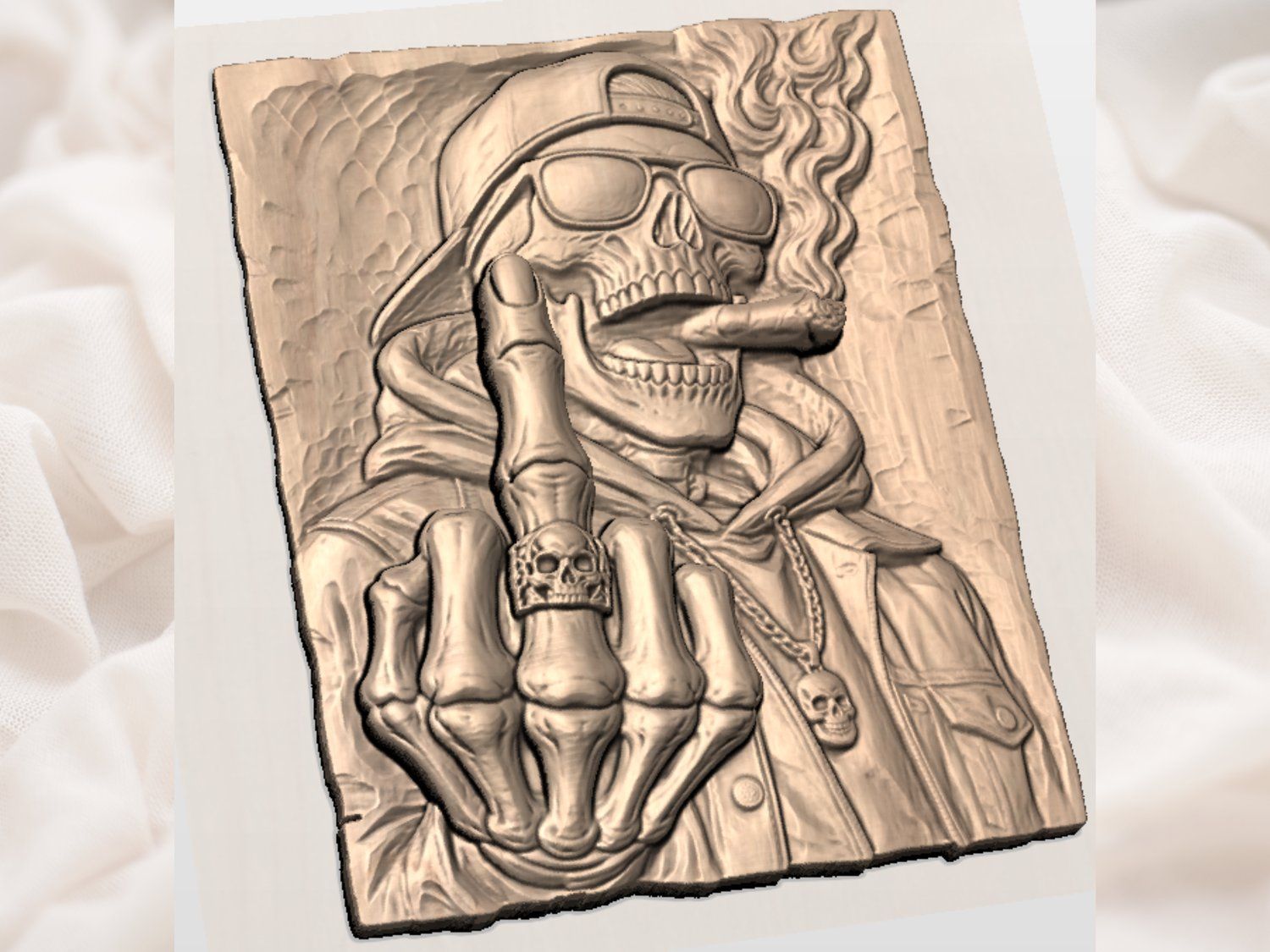 Rebel Skeleton Smoker Middle Finger CNC Relief STL bas-relief STL — view 3