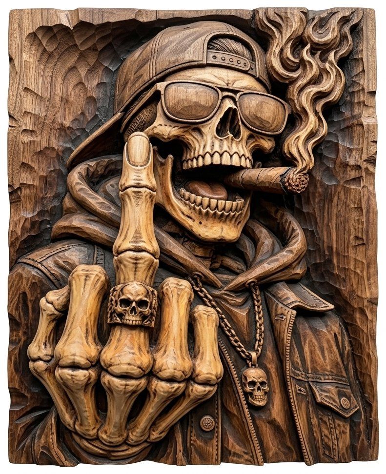 Rebel Skeleton Smoker Middle Finger CNC Relief STL bas-relief STL — view 5