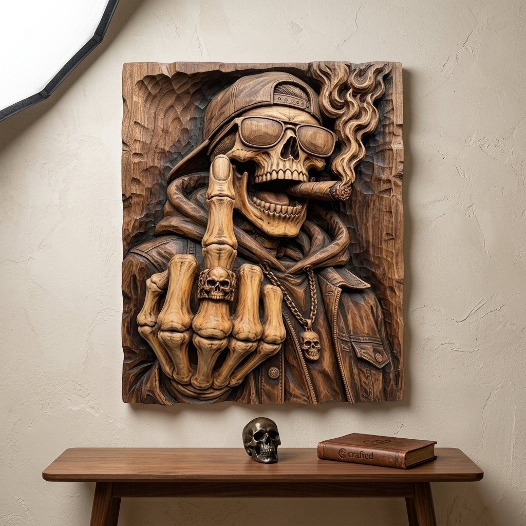 Rebel Skeleton Smoker Middle Finger CNC Relief STL bas-relief STL — view 6