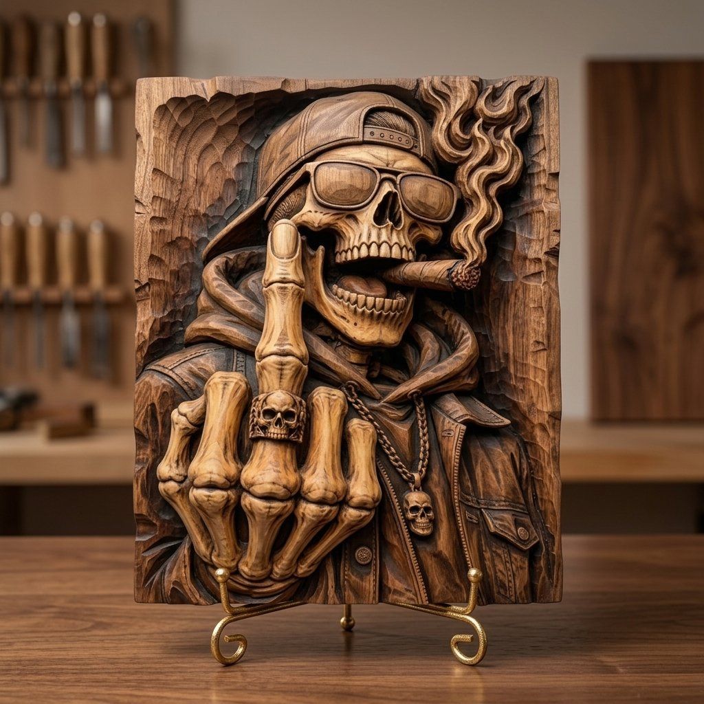 Rebel Skeleton Smoker Middle Finger CNC Relief STL bas-relief STL — view 7