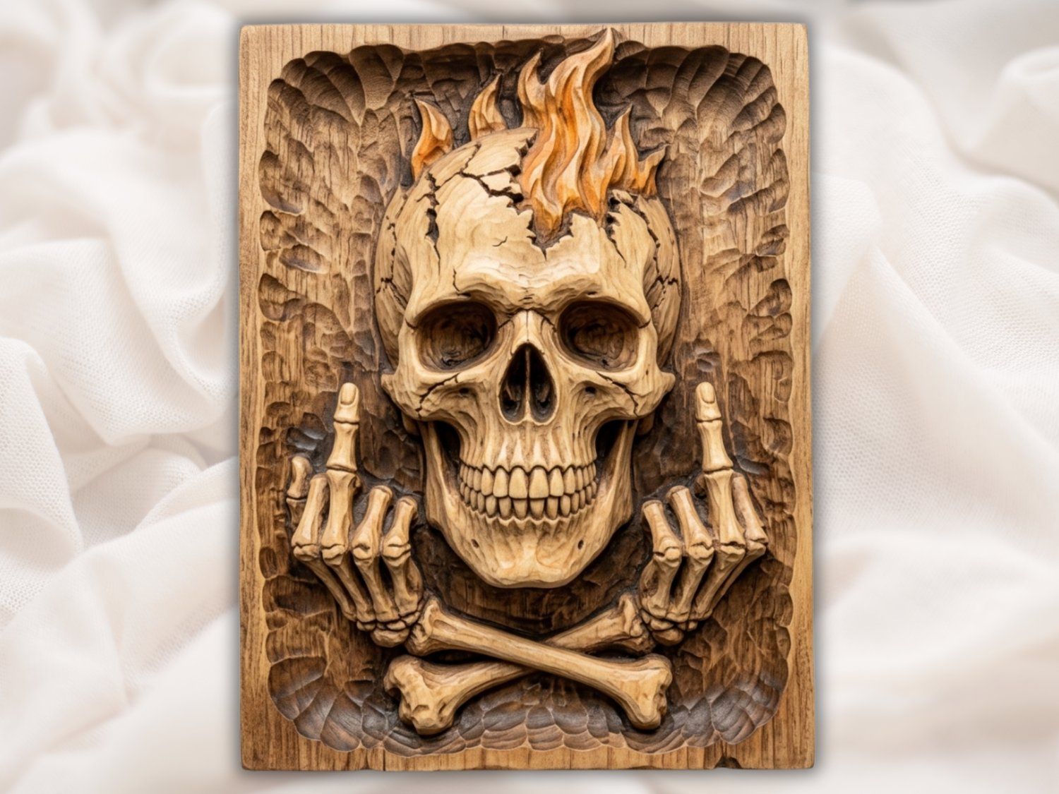 Rebel Skull Middle Finger Fire CNC Relief STL bas-relief STL — view 2