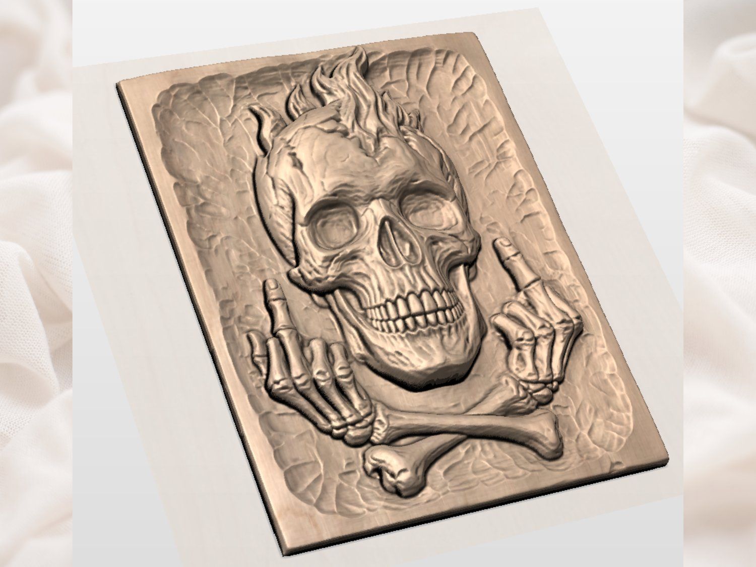 Rebel Skull Middle Finger Fire CNC Relief STL bas-relief STL — view 3