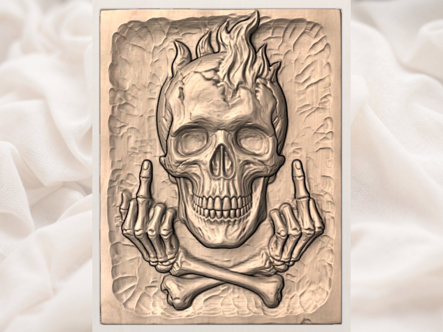 Rebel Skull Middle Finger Fire CNC Relief STL bas-relief STL — view 4