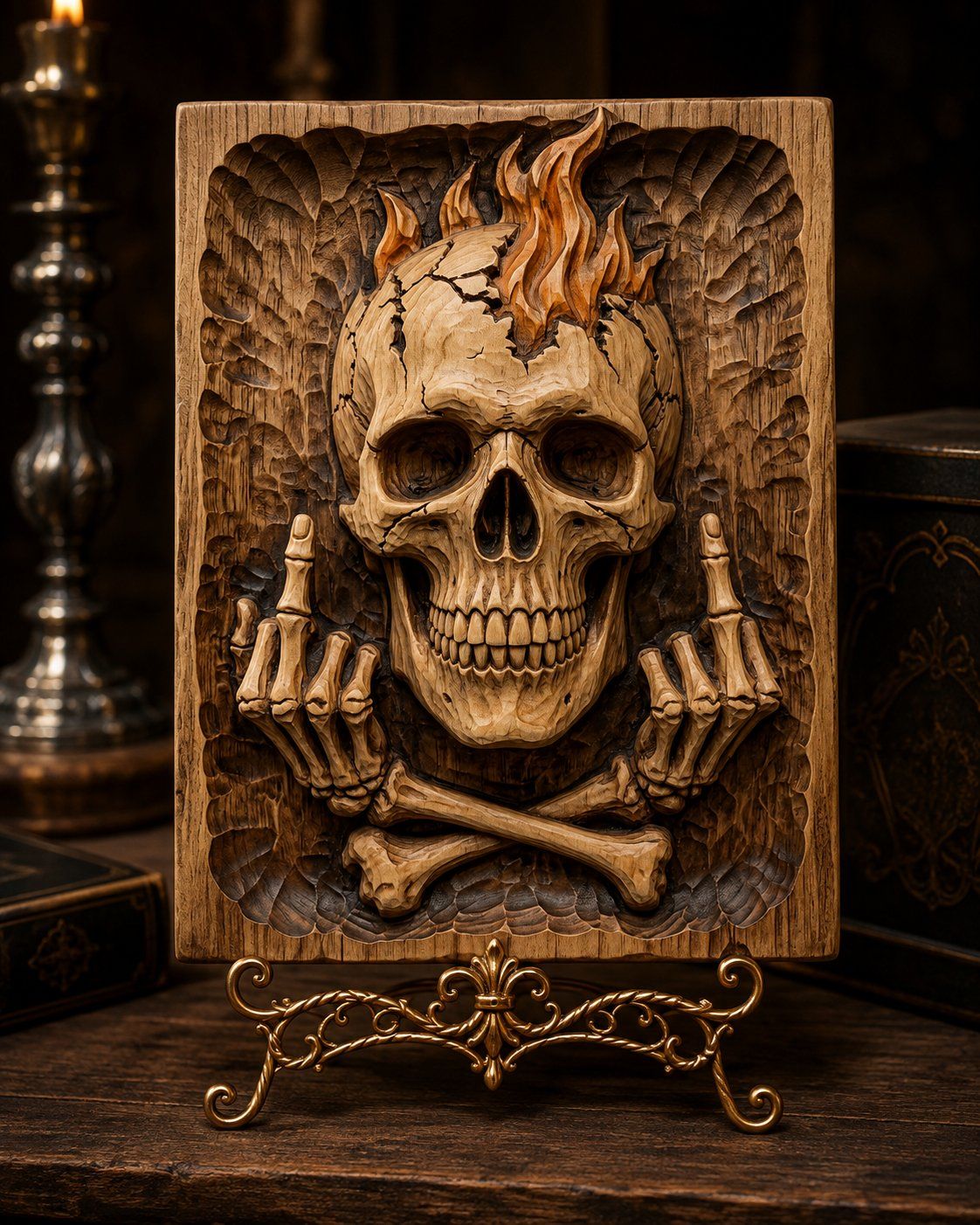 Rebel Skull Middle Finger Fire CNC Relief STL bas-relief STL — view 6