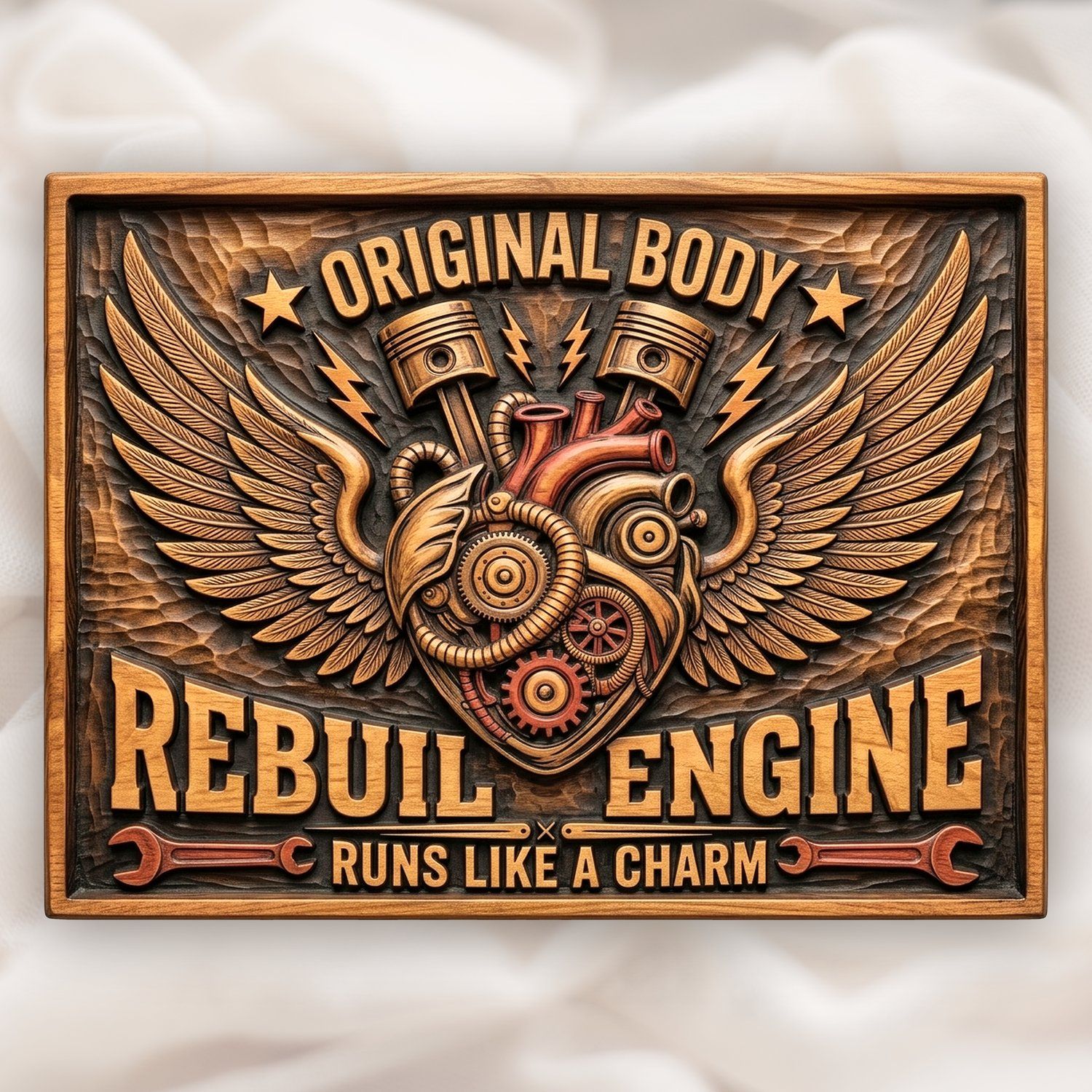 Rebuilt Engine Mechanical Heart Wings CNC Relief STL bas-relief STL design