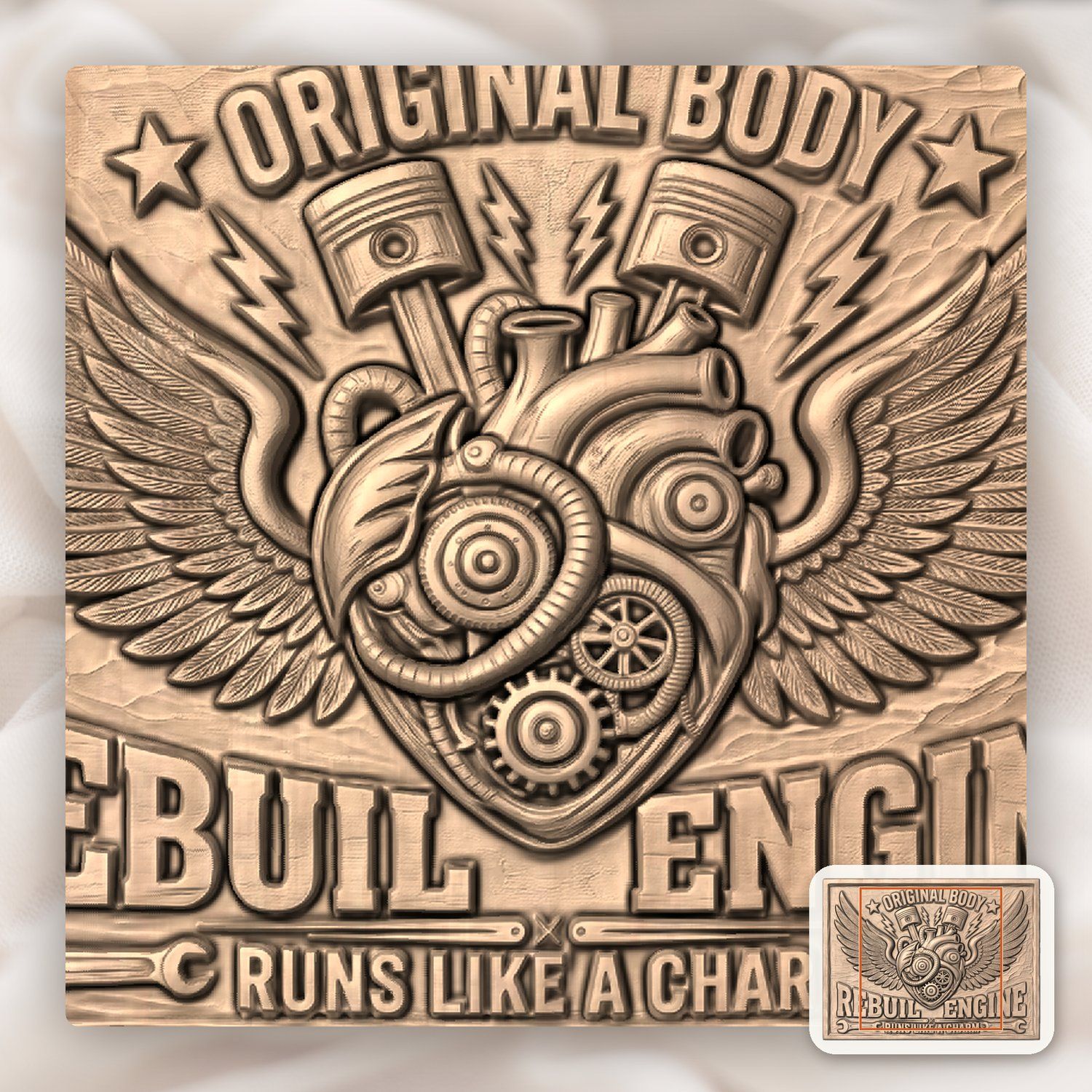 Rebuilt Engine Mechanical Heart Wings CNC Relief STL bas-relief STL — view 7