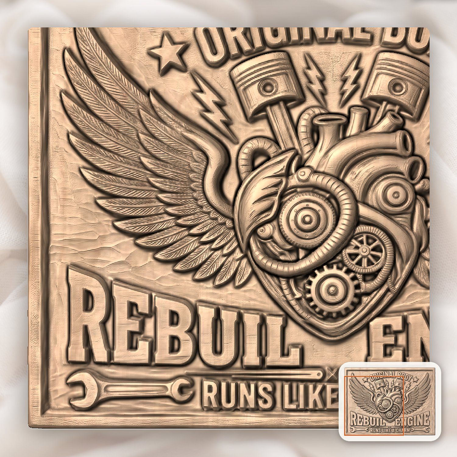 Rebuilt Engine Mechanical Heart Wings CNC Relief STL bas-relief STL — view 8