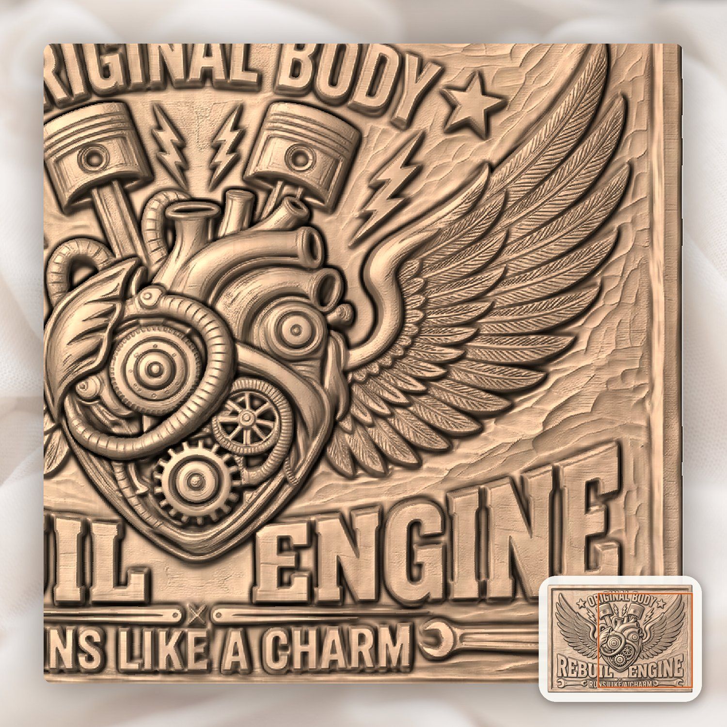 Rebuilt Engine Mechanical Heart Wings CNC Relief STL bas-relief STL — view 9