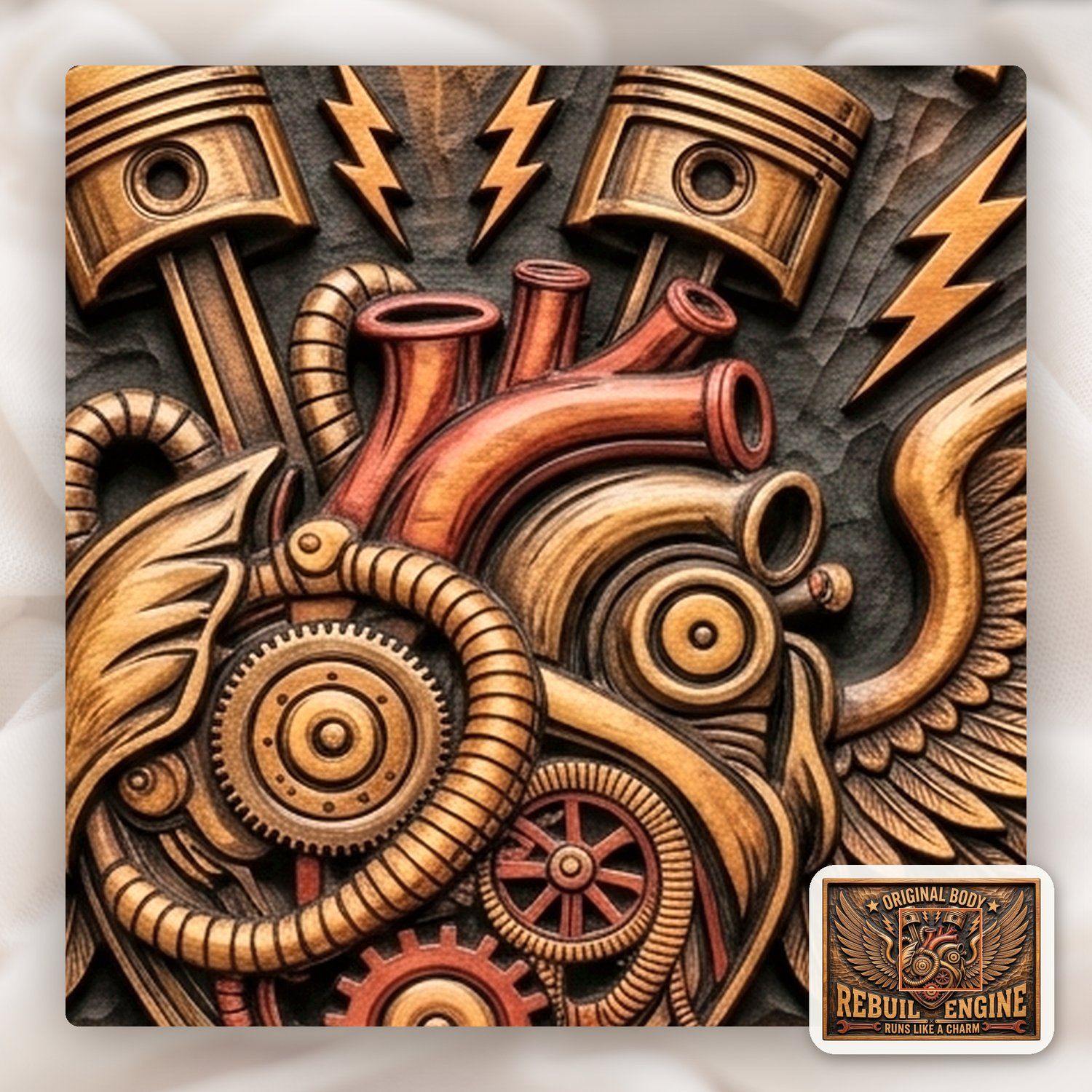 Rebuilt Engine Mechanical Heart Wings CNC Relief STL bas-relief STL — view 11