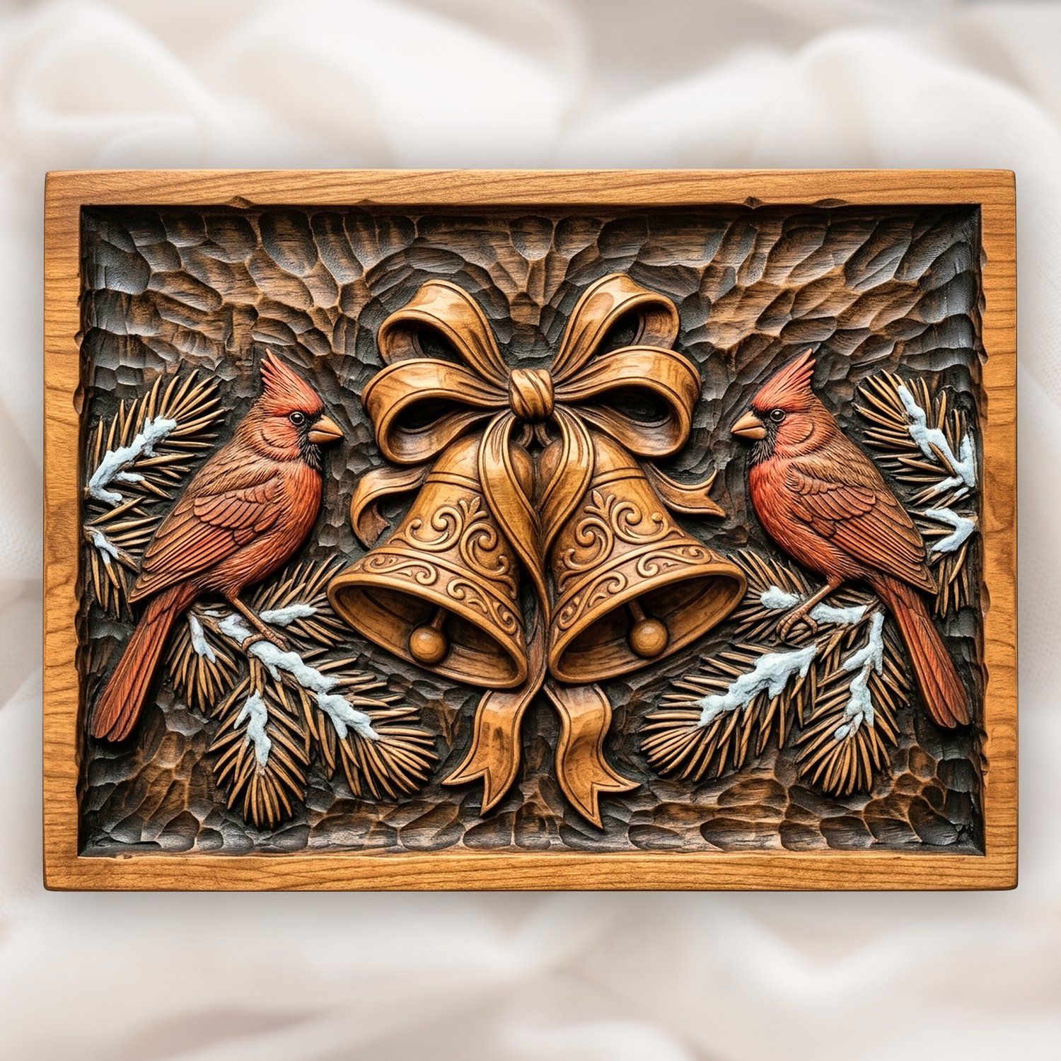 Red Cardinal Winter Birds Christmas Bell CNC Relief STL bas-relief STL design