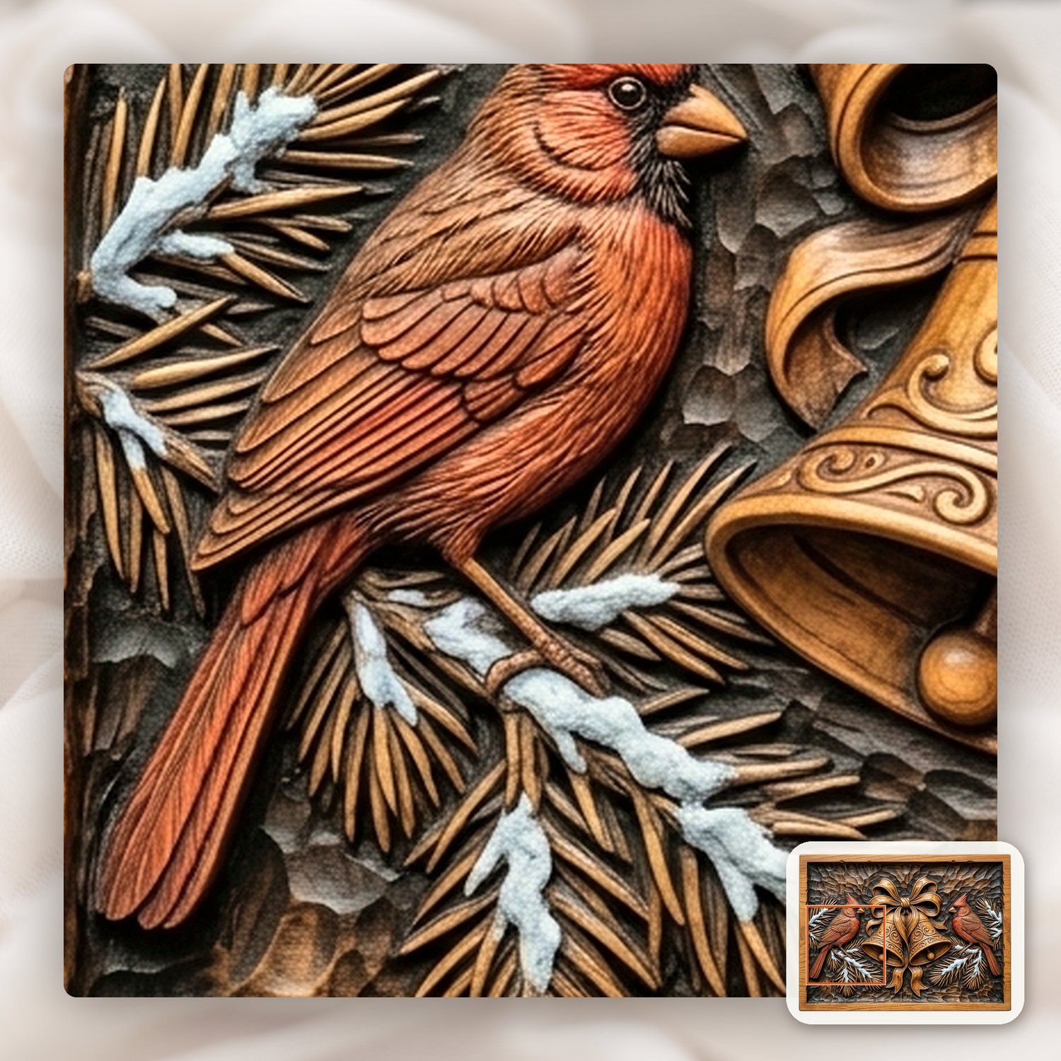 Red Cardinal Winter Birds Christmas Bell CNC Relief STL bas-relief STL — view 12