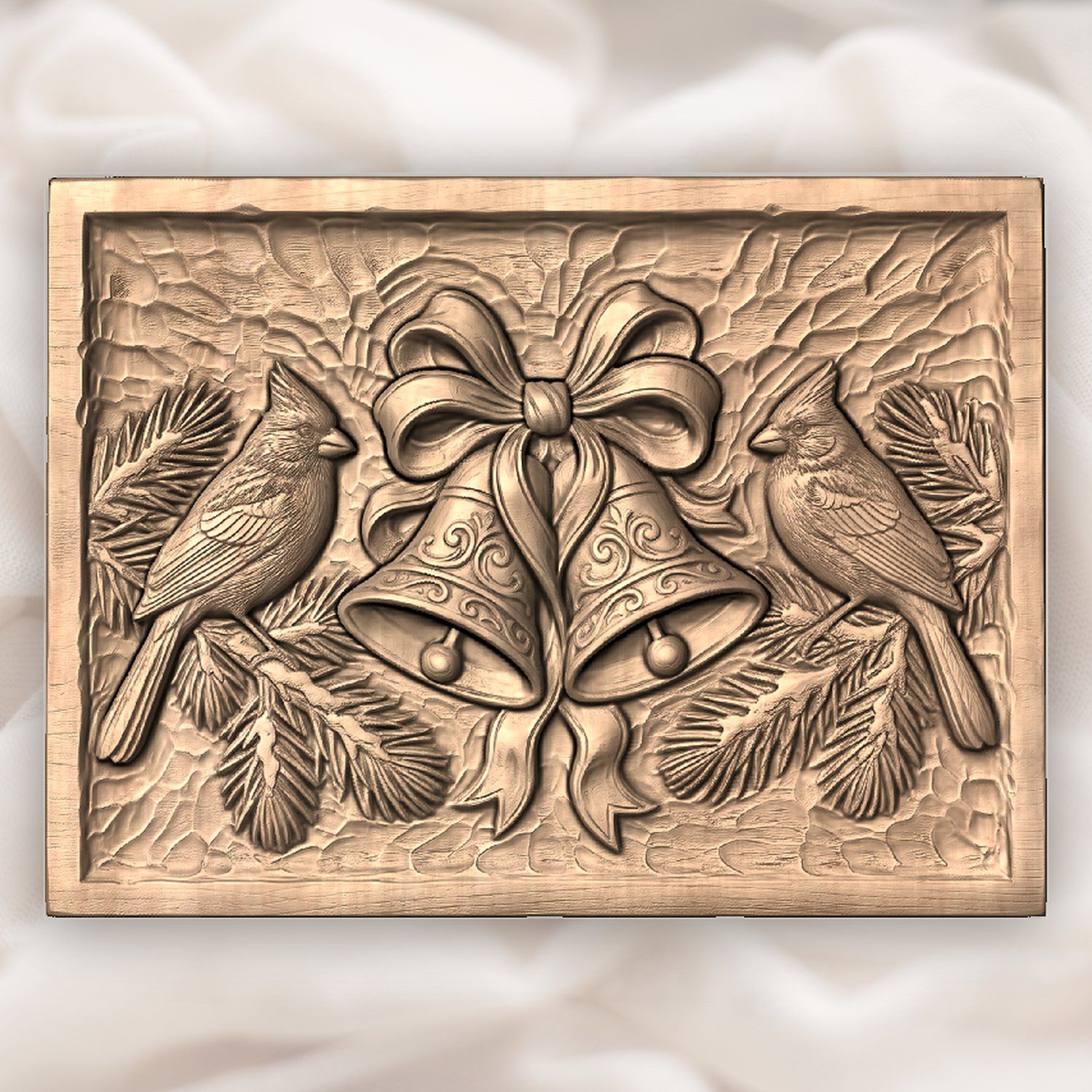 Red Cardinal Winter Birds Christmas Bell CNC Relief STL bas-relief STL — view 4