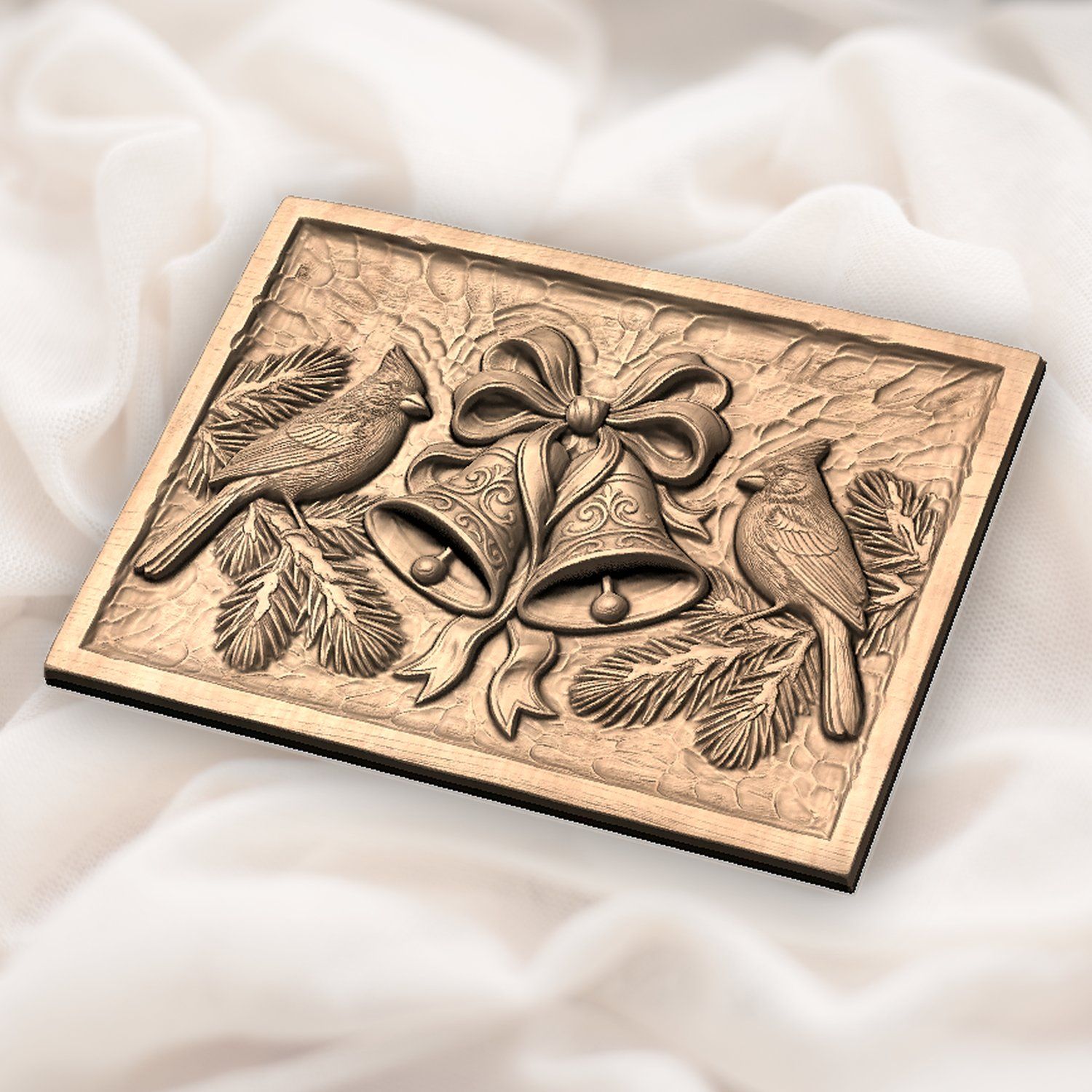 Red Cardinal Winter Birds Christmas Bell CNC Relief STL bas-relief STL — view 5