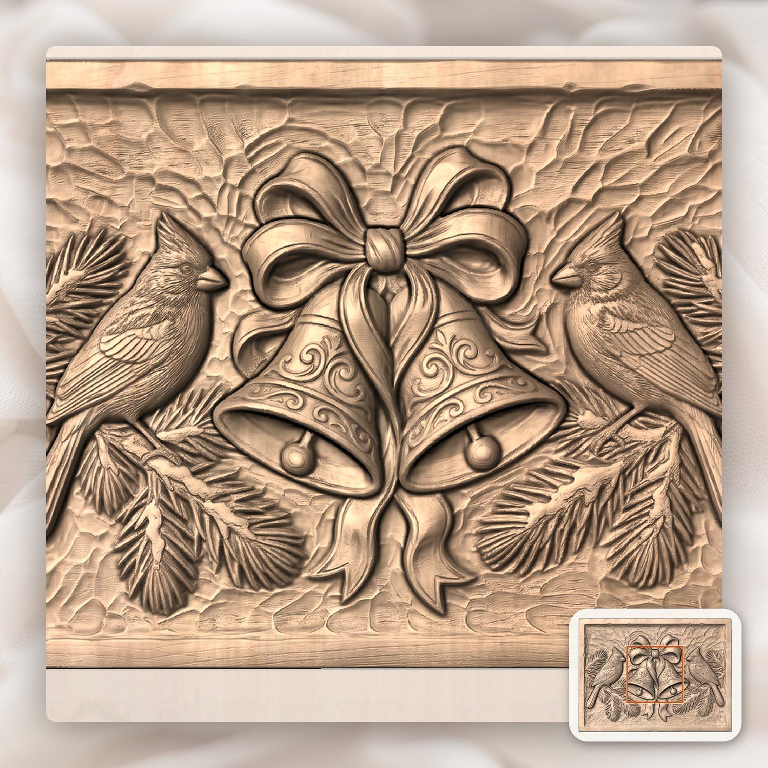 Red Cardinal Winter Birds Christmas Bell CNC Relief STL bas-relief STL — view 6