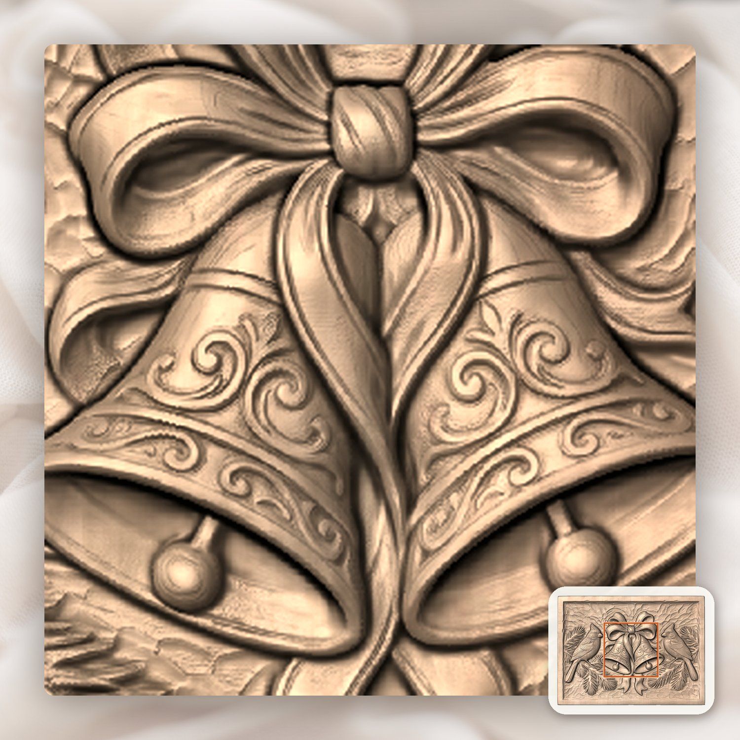 Red Cardinal Winter Birds Christmas Bell CNC Relief STL bas-relief STL — view 7