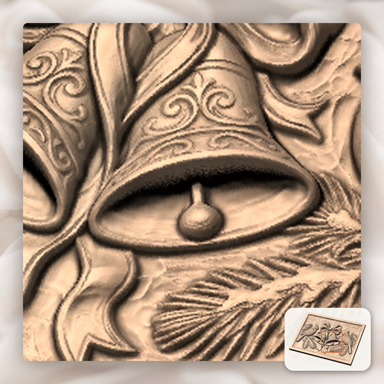 Red Cardinal Winter Birds Christmas Bell CNC Relief STL bas-relief STL — view 9