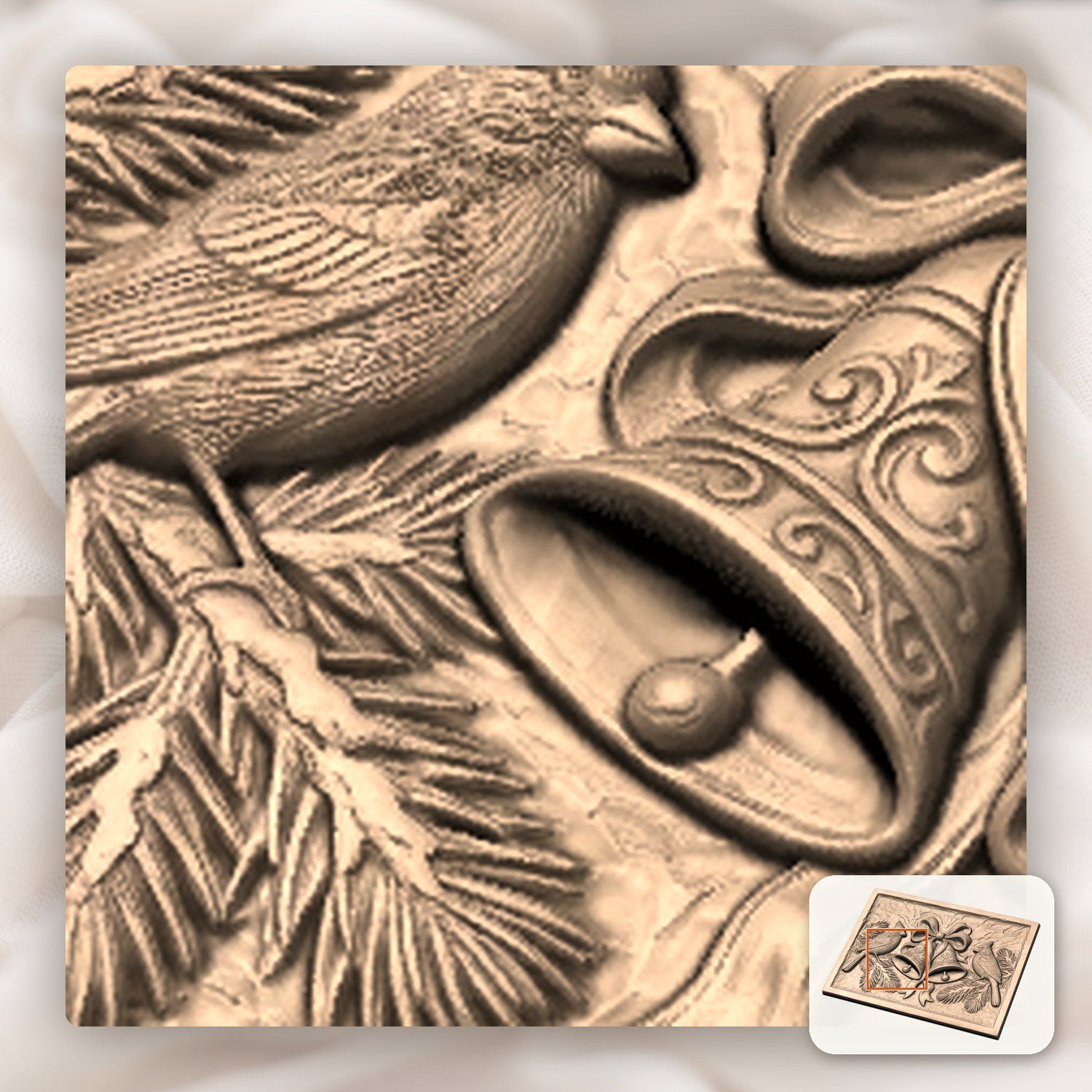 Red Cardinal Winter Birds Christmas Bell CNC Relief STL bas-relief STL — view 10