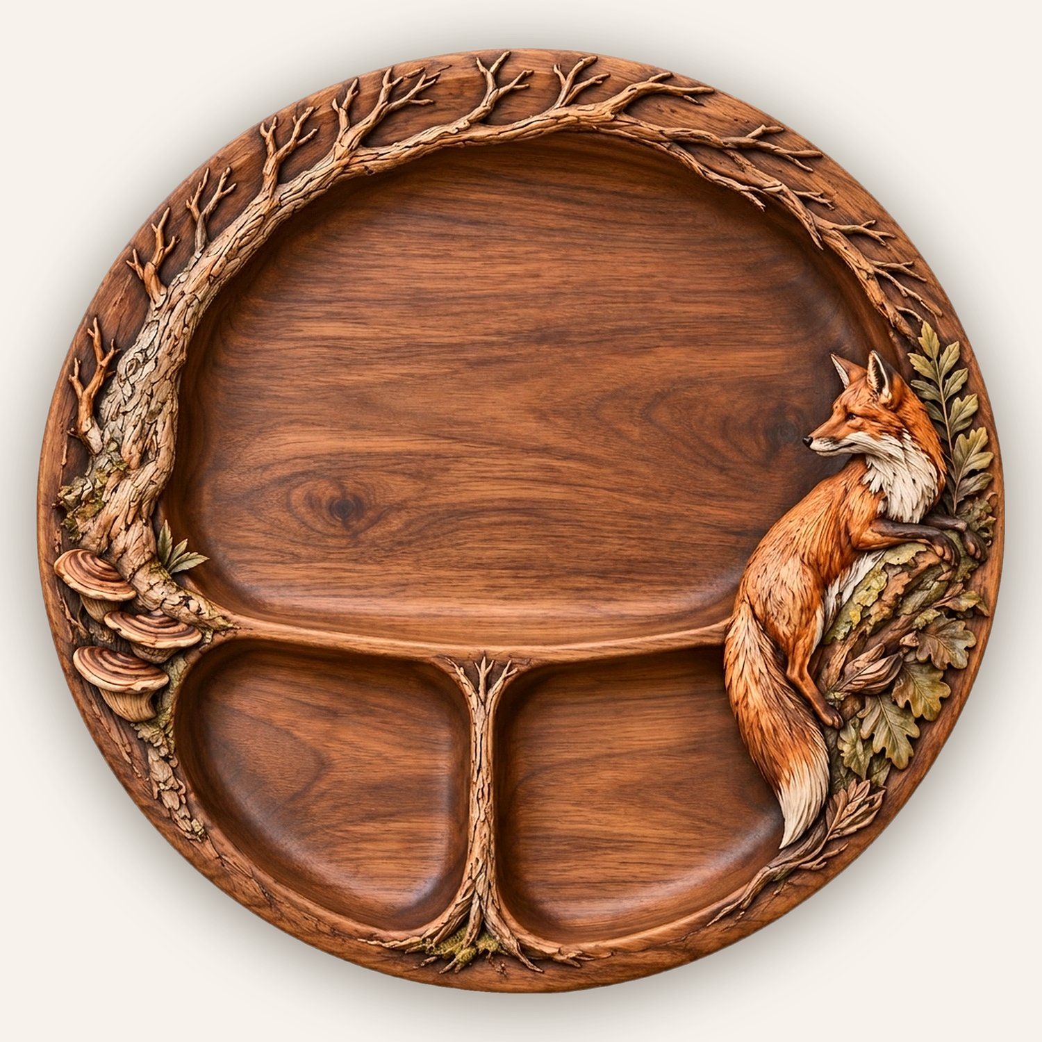 Red Fox Woodland Tree Serving Tray CNC Relief STL bas-relief STL design