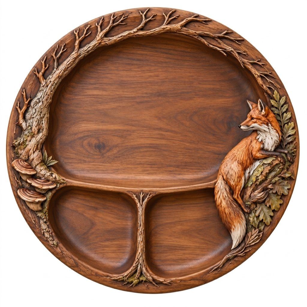 Red Fox Woodland Tree Serving Tray CNC Relief STL bas-relief STL — view 13