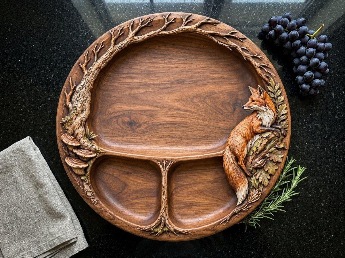 Red Fox Woodland Tree Serving Tray CNC Relief STL bas-relief STL — view 15