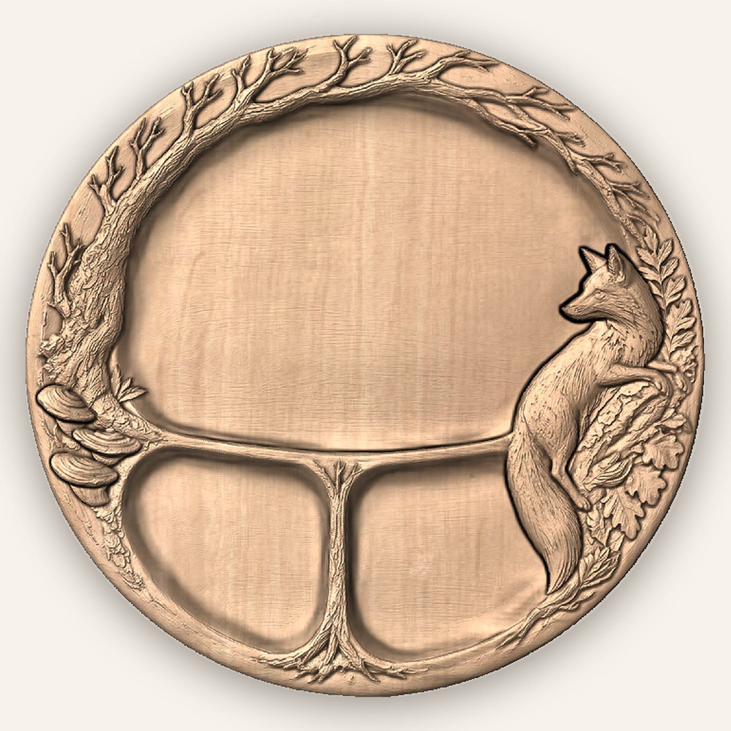 Red Fox Woodland Tree Serving Tray CNC Relief STL bas-relief STL — view 4