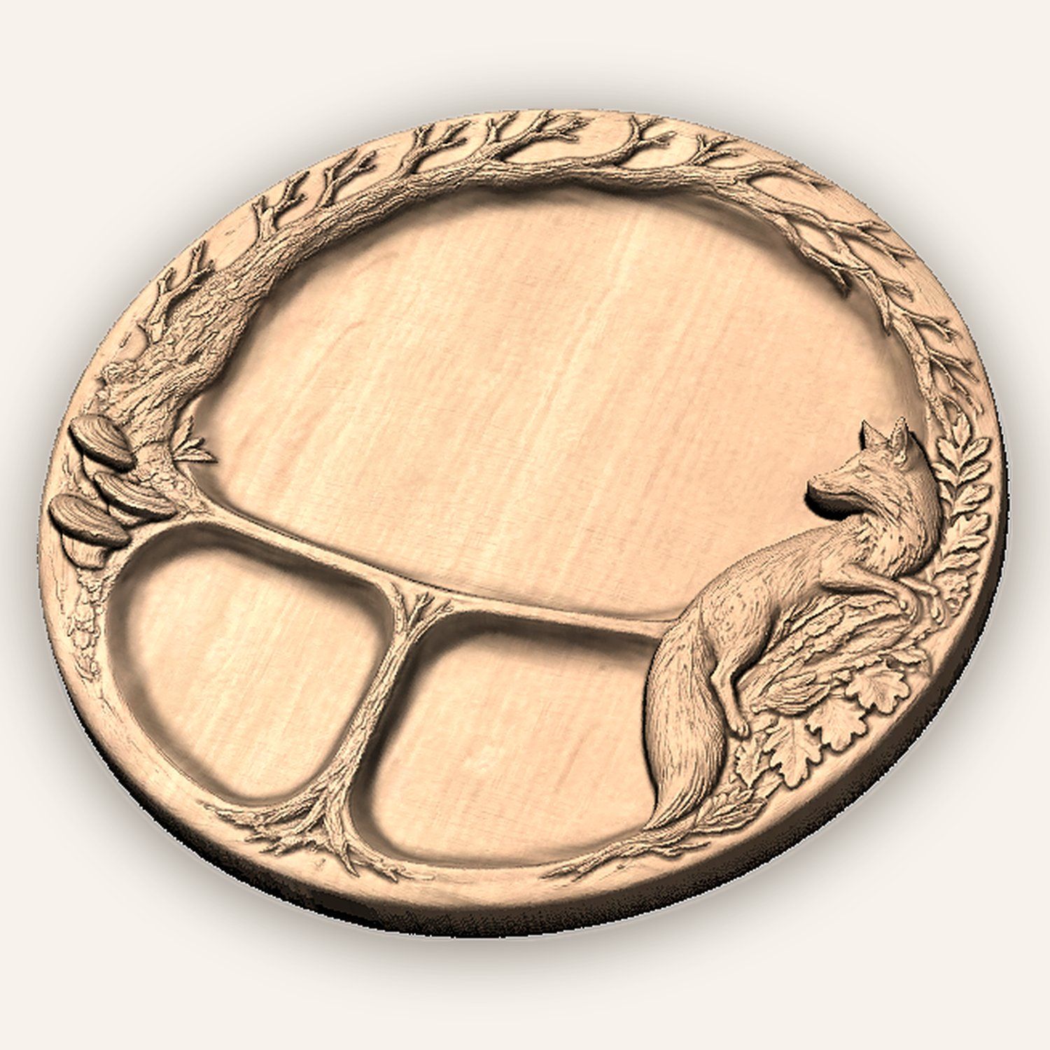 Red Fox Woodland Tree Serving Tray CNC Relief STL bas-relief STL — view 5