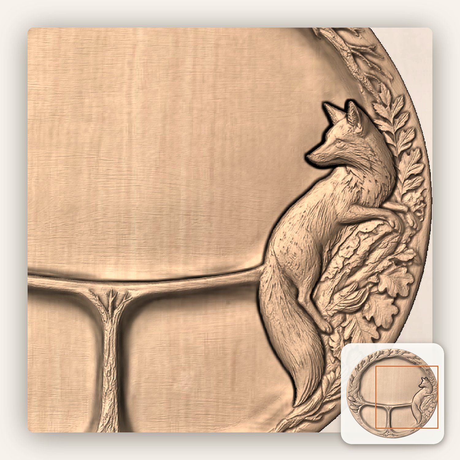 Red Fox Woodland Tree Serving Tray CNC Relief STL bas-relief STL — view 6