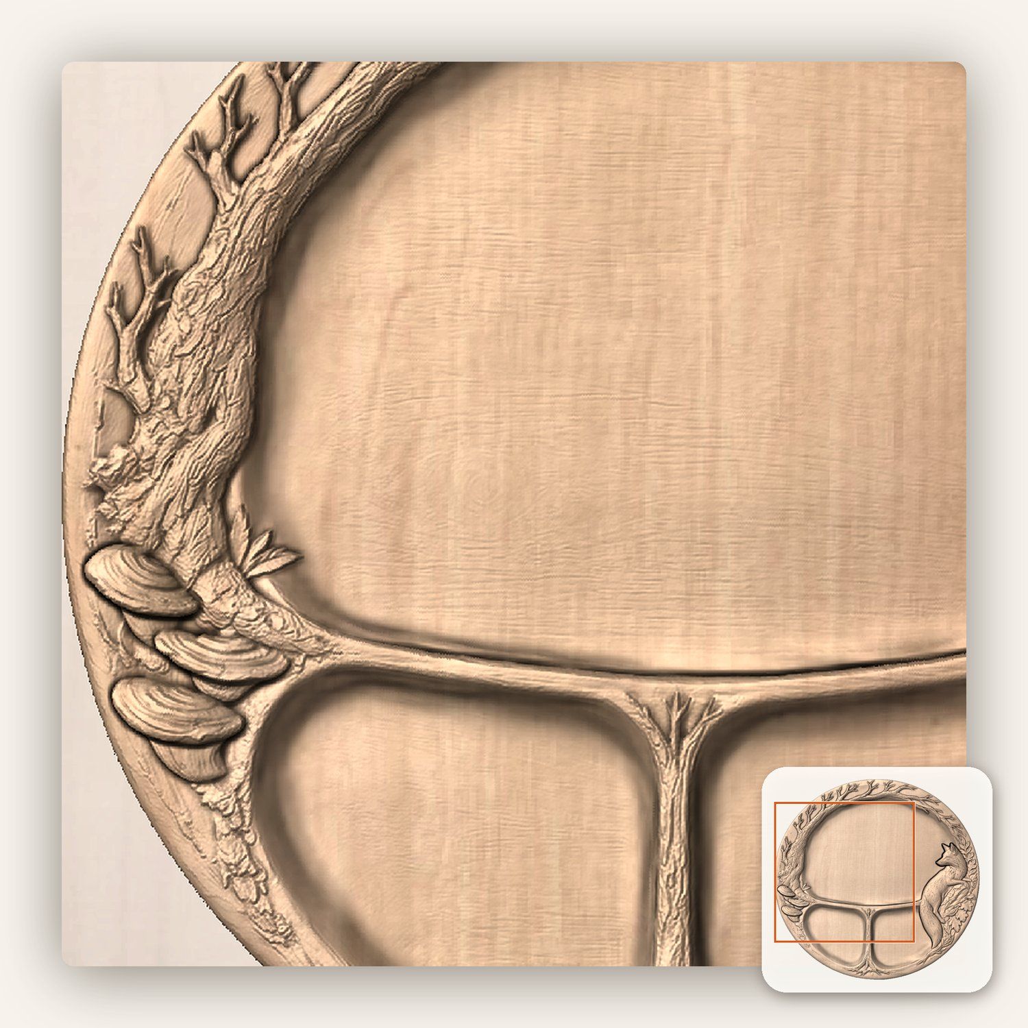 Red Fox Woodland Tree Serving Tray CNC Relief STL bas-relief STL — view 7