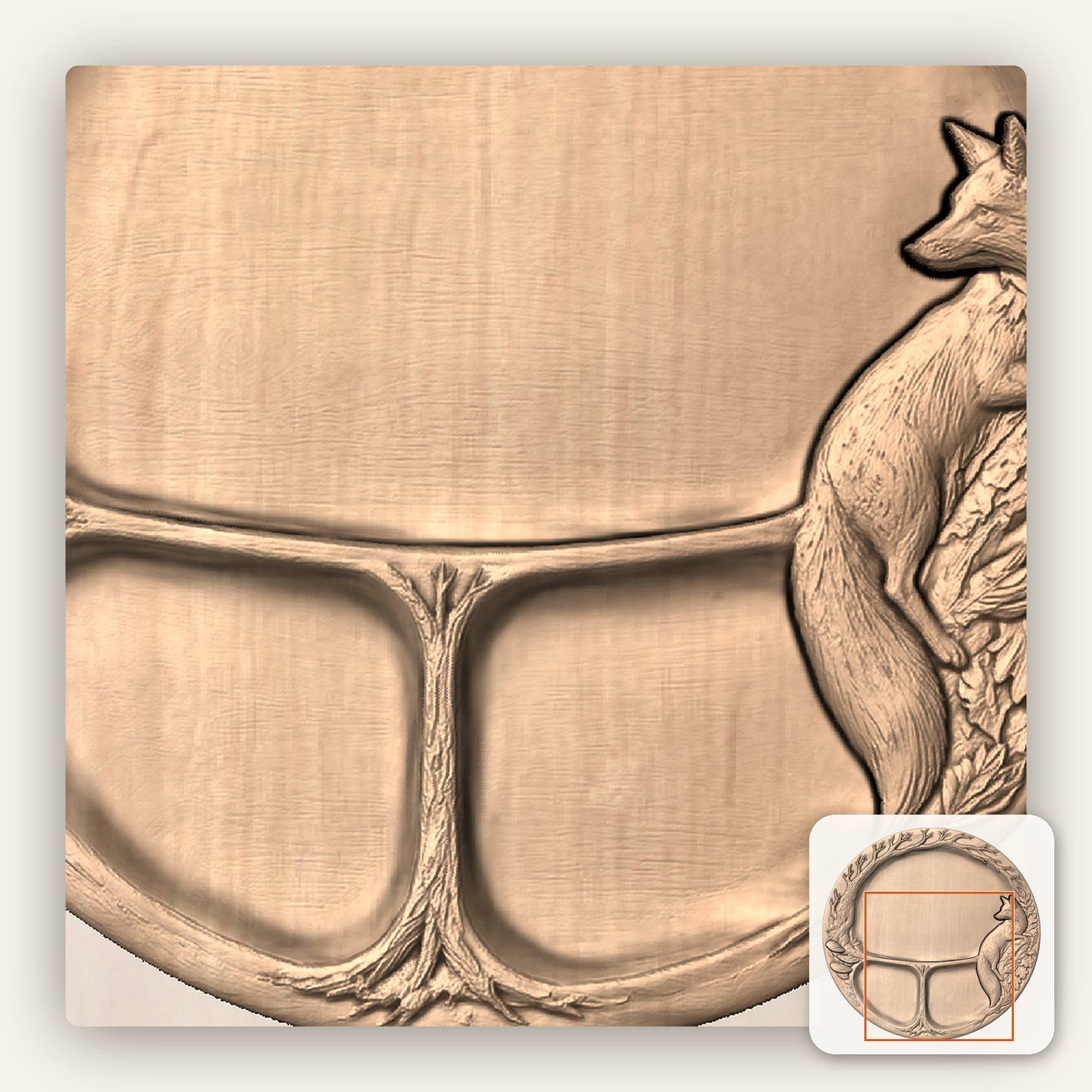 Red Fox Woodland Tree Serving Tray CNC Relief STL bas-relief STL — view 8