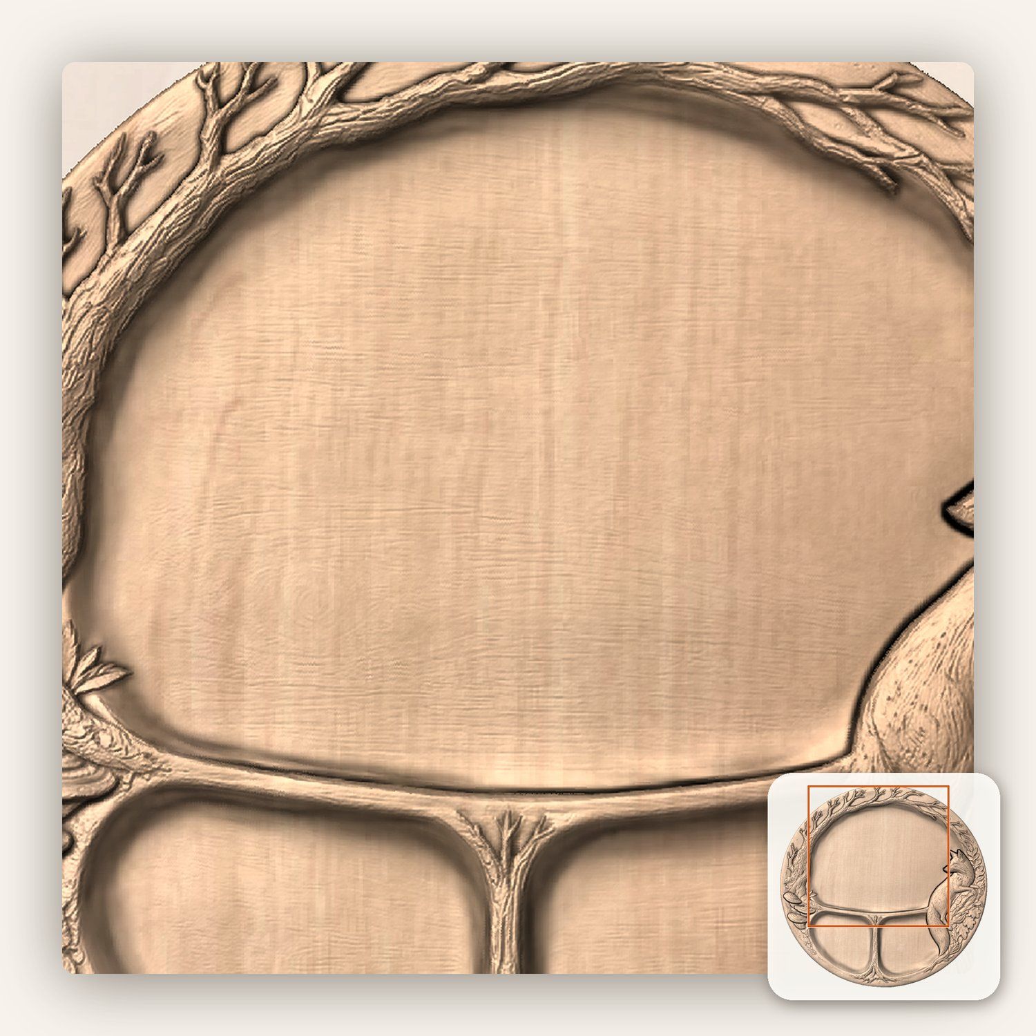 Red Fox Woodland Tree Serving Tray CNC Relief STL bas-relief STL — view 9