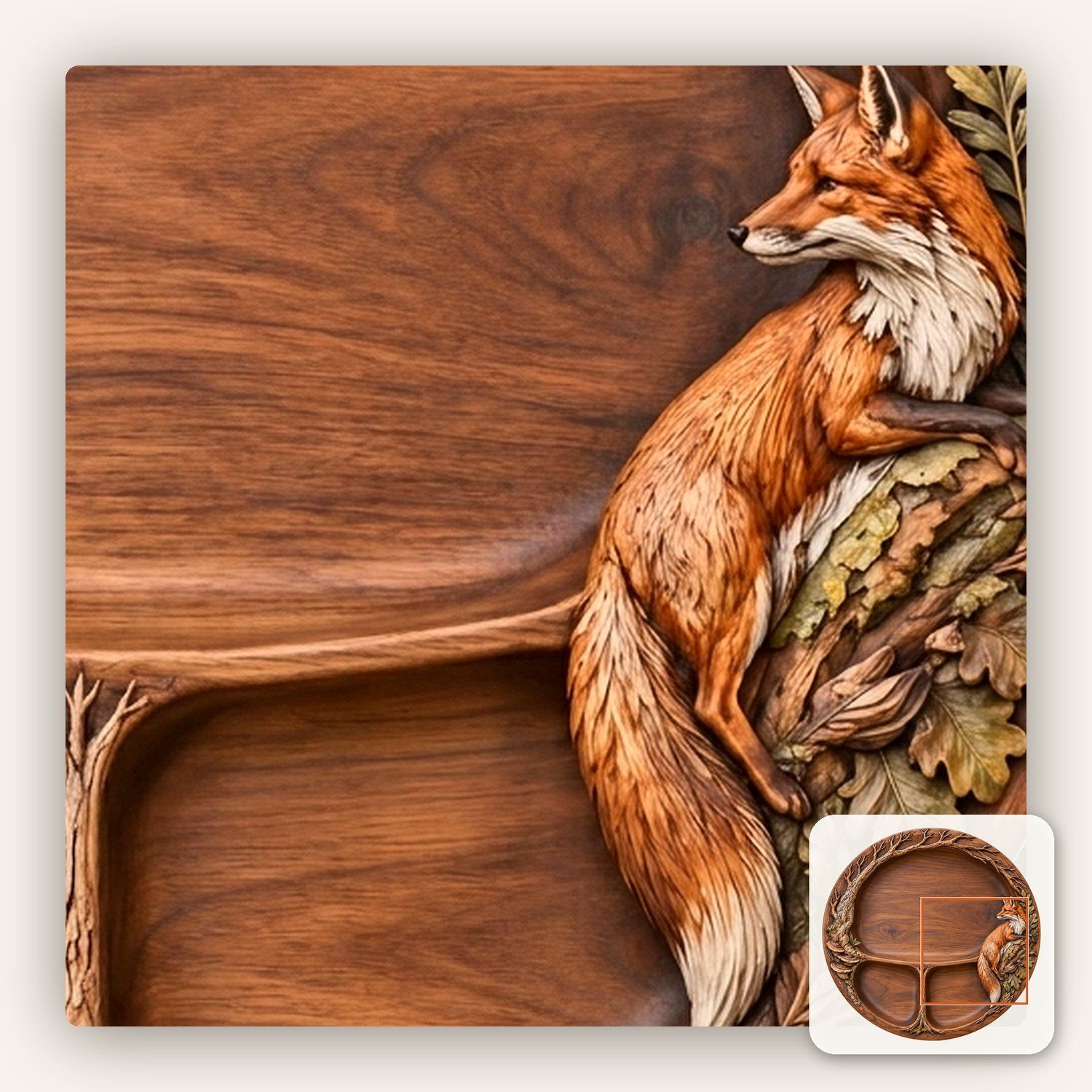 Red Fox Woodland Tree Serving Tray CNC Relief STL bas-relief STL — view 10