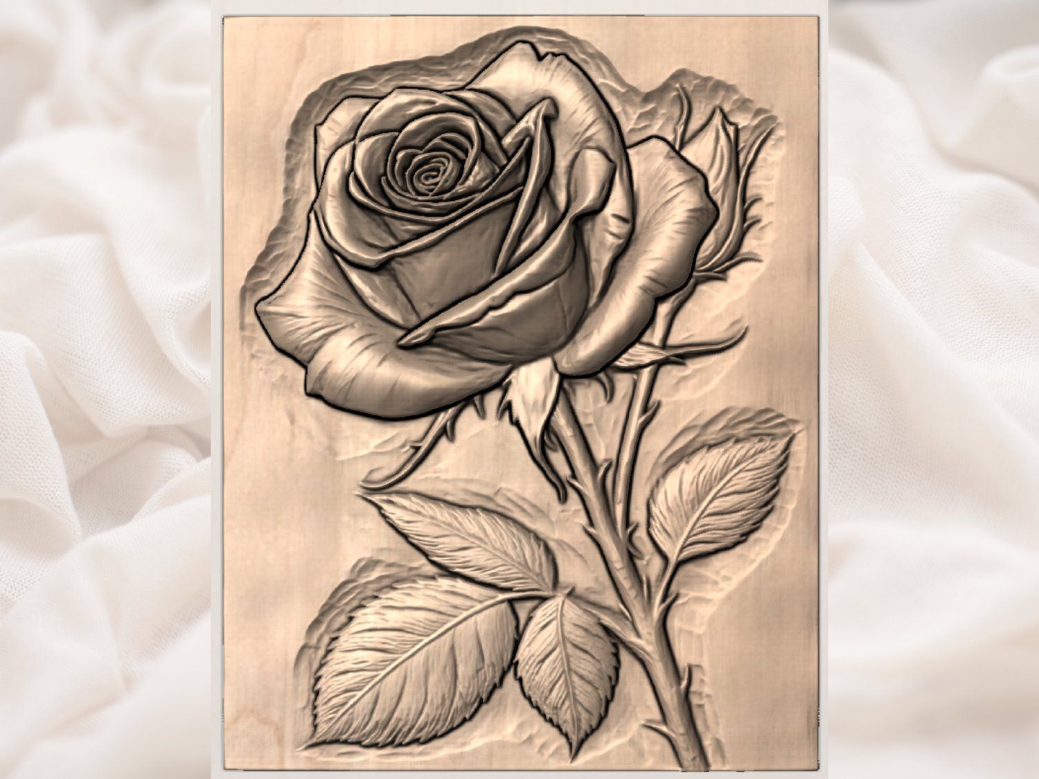Red Rose Floral Wood Carving CNC Relief STL bas-relief STL — view 4