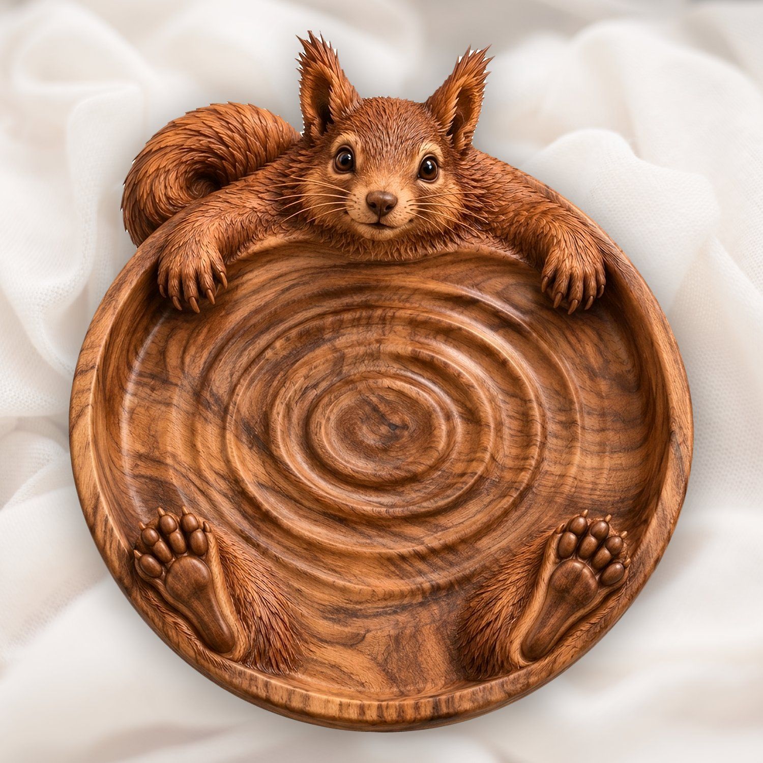 Red Squirrel Walnut Bathing Tray CNC Relief STL | Wildlife Wood Carvin
