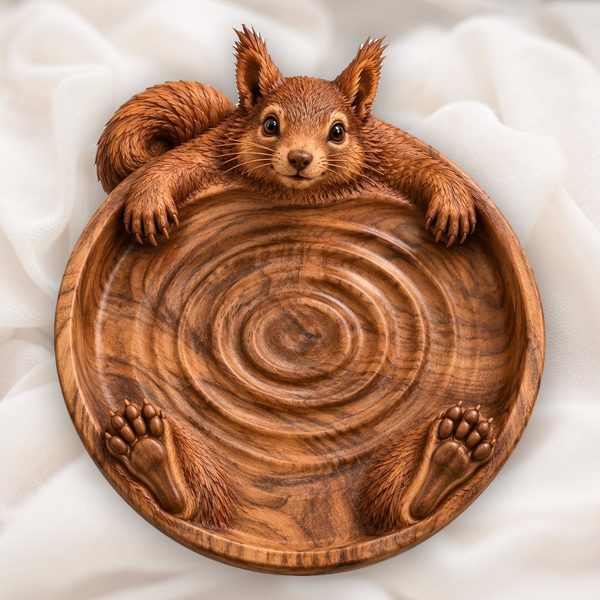 Flying Squirrel Graphics Red Squirrel Walnut Bathing Tray CNC Relief STL | Wildlife Wood Carvin