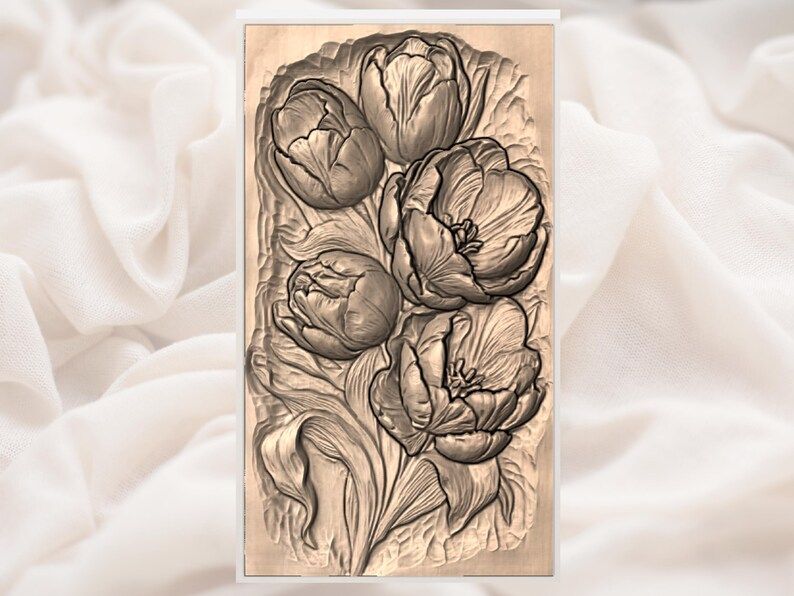 Red Tulip Bouquet Bas-Relief STL for CNC and Laser Carving bas-relief STL — view 2