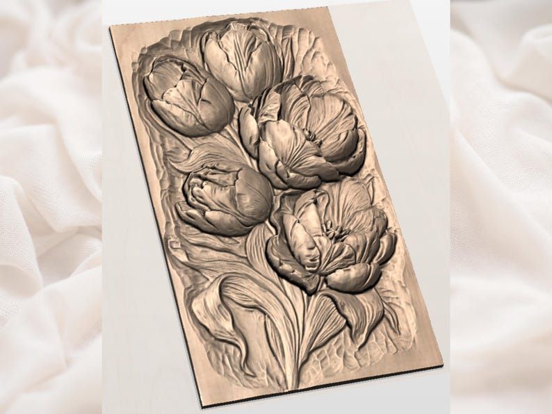 Red Tulip Bouquet Bas-Relief STL for CNC and Laser Carving bas-relief STL — view 3