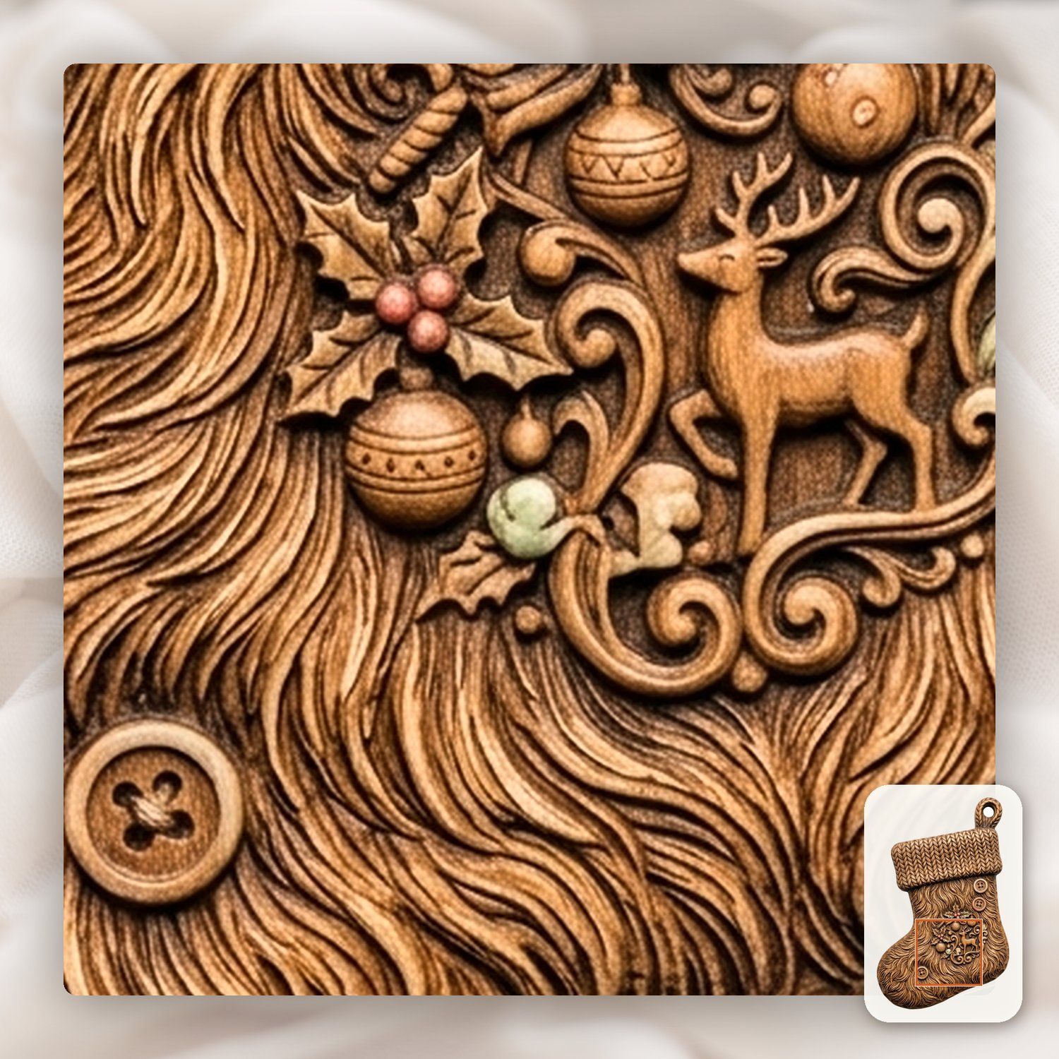 Reindeer Christmas Stocking Ornament CNC Relief STL bas-relief STL — view 12