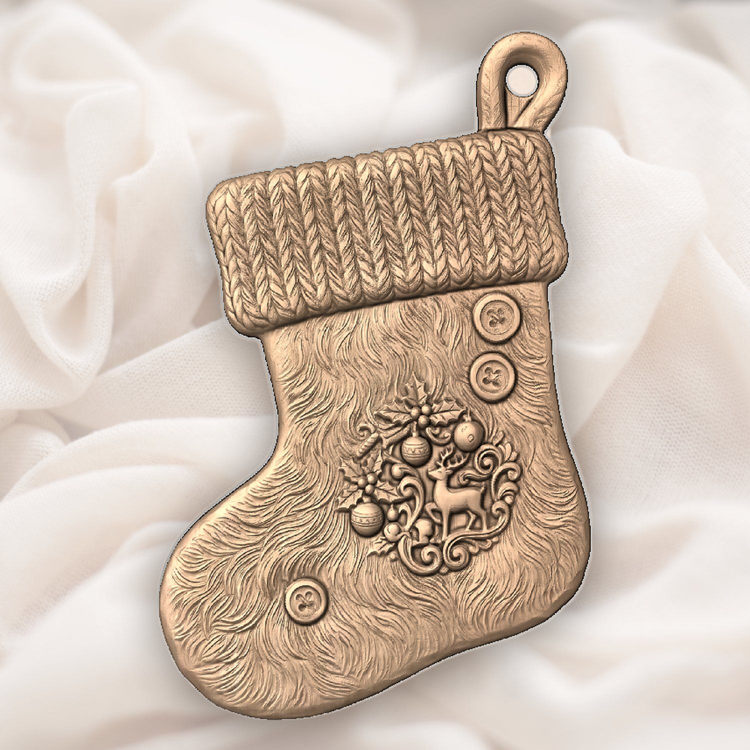 Reindeer Christmas Stocking Ornament CNC Relief STL bas-relief STL — view 5
