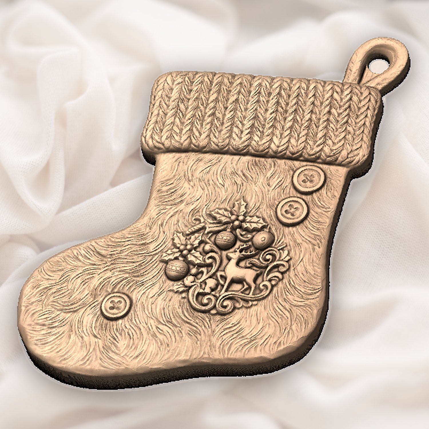 Reindeer Christmas Stocking Ornament CNC Relief STL bas-relief STL — view 6