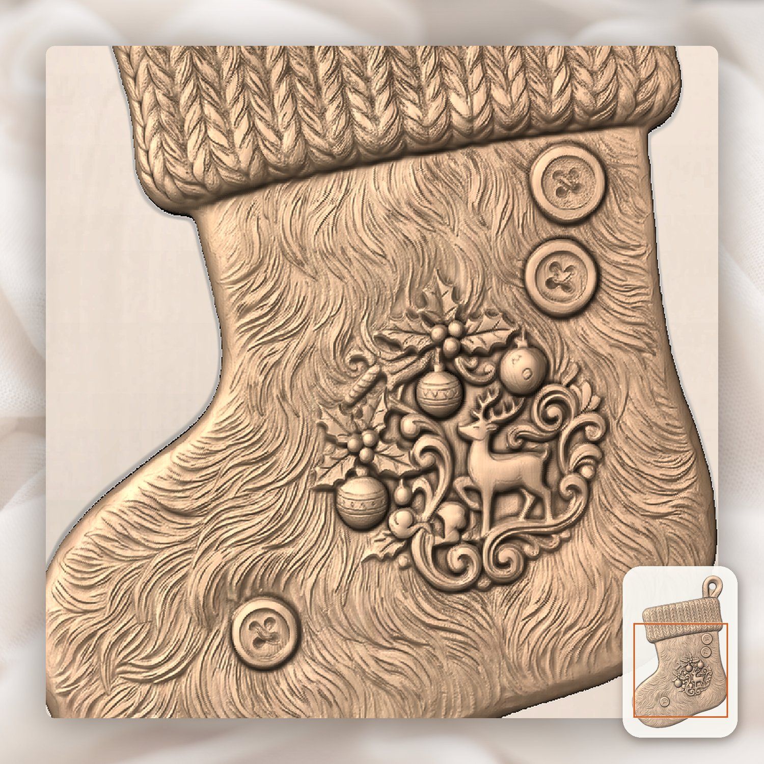Reindeer Christmas Stocking Ornament CNC Relief STL bas-relief STL — view 7